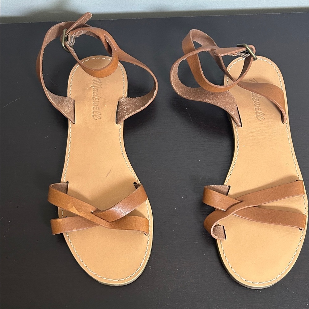 MADEWELL The Boardwalk Crisscross Sandal Brown Leather Brazil Sz 8 NEW - Picture 2 of 10